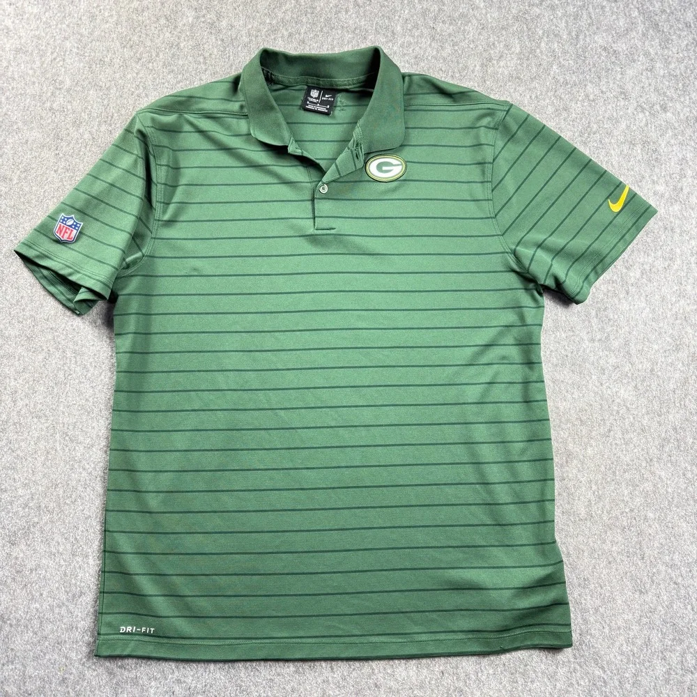 Nike Mens Polo Shirt M Dri Fit Green Bay Collared Short Sleeve Striped